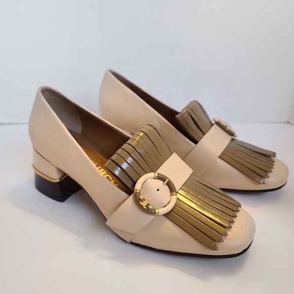 Tory Burch | Multi Logo Kiltie Loafer Pumps in Brie/Sunflower Seed Size 7.5 - Picture 2 of 13